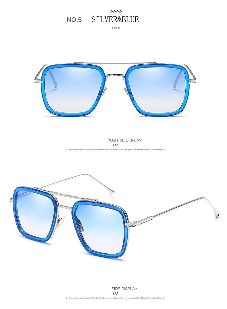 Modische Avengers Tony Stark Flugstil-Sonnenbrille Eckige Edith-Sonnenbrille – Detail 12