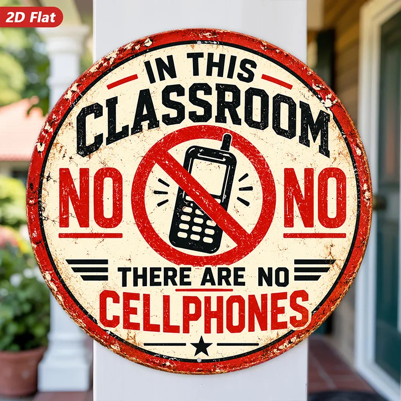 CIFBUY Vintage Distressed No Cell Phone Metal Sign Red Black Cream Palette Durable Waterproof Aluminum Wall Art For Classroom Of