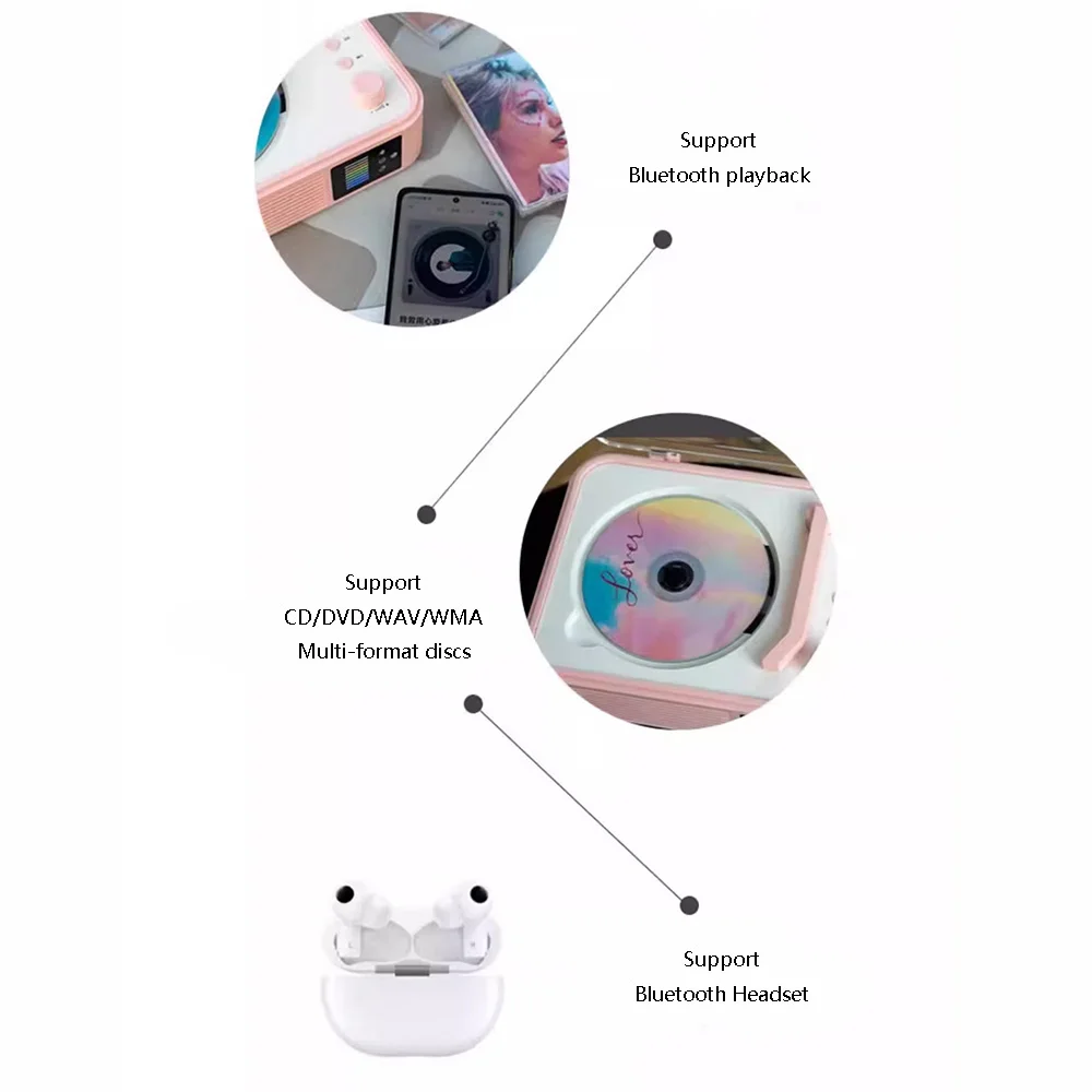 Reproductor de CD HIFI bidireccional Bluetooth 5,0, altavoz incorporado, reproductor de música, luz de espectro LED, Control remoto por infrarrojos recargable