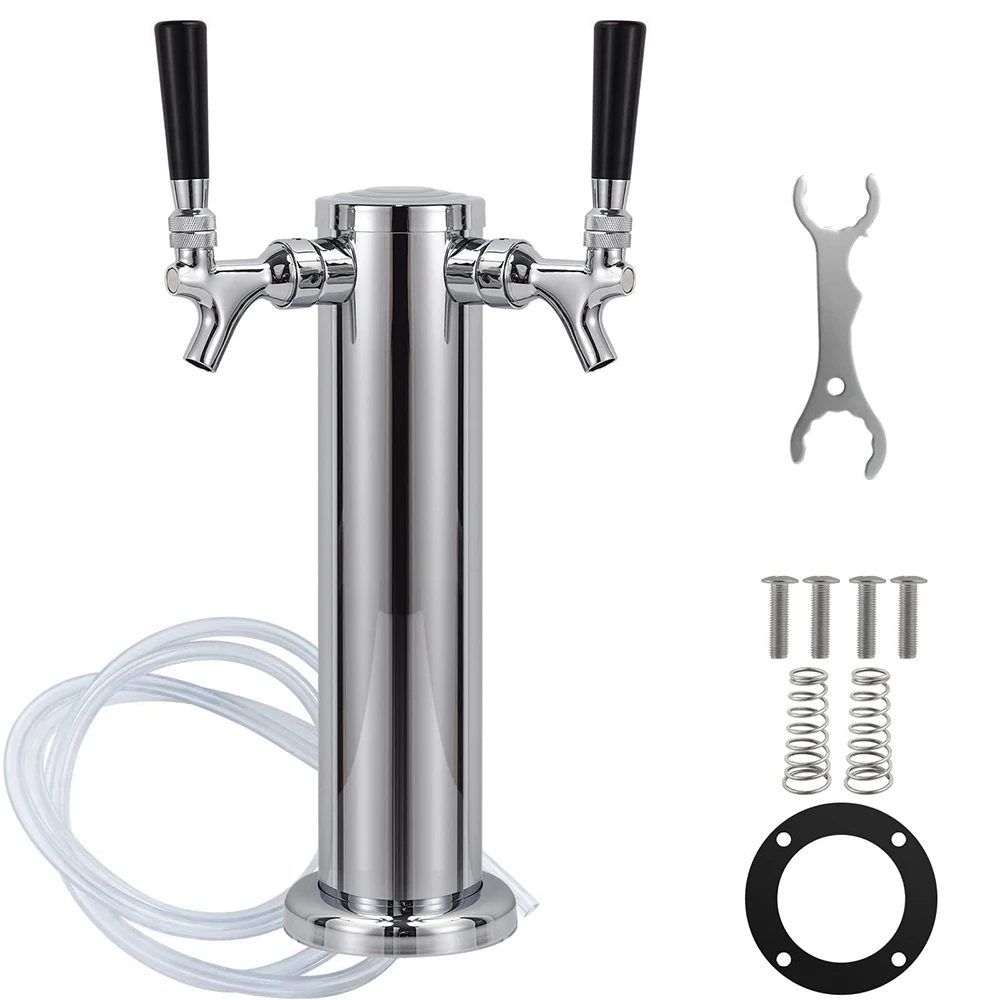 Double Taps Draft Beer Tower Dispenser Stainless Steel Keg Beer Drink Tower Homebrew Bar Kit