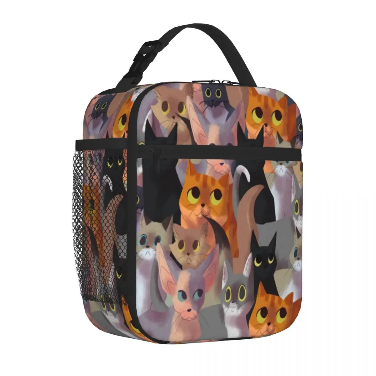 Hot Sale Lotsa Cats Fruit Print Nylon Lunch Bag Children Outing Carry Lunch Bag