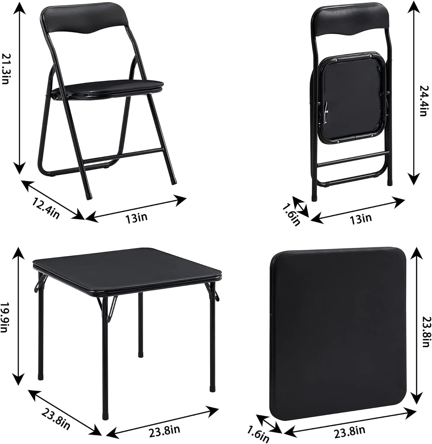 Kids Folding Activity Table and Chairs 5 Pcs, Portable, with Ultra Soft PU Padded Cushion, 5 Piece Set, Black