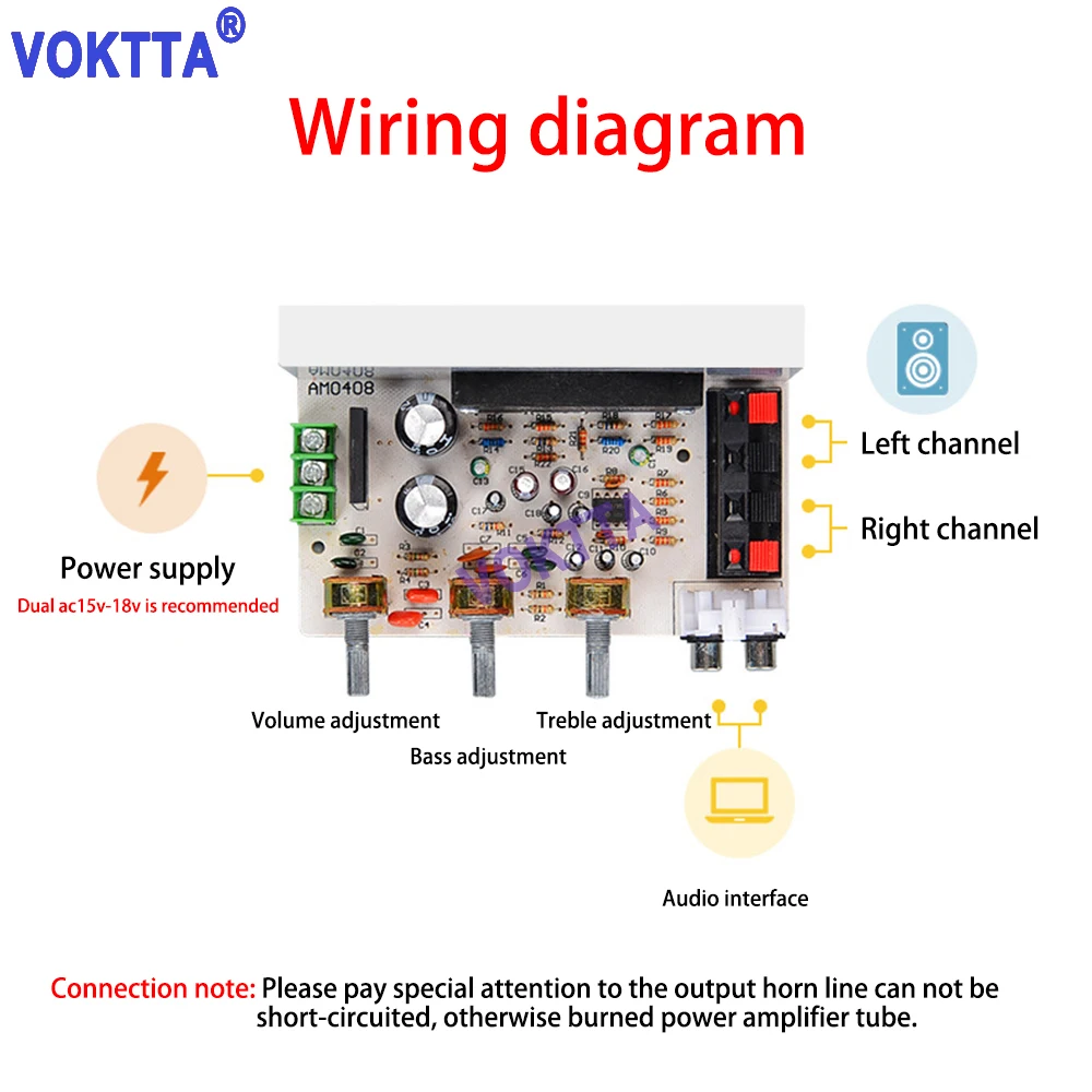 DX-0408 2.0 Channel Thick Film Series Amplifier Board Digital Audio Stereo Amplifier Board Stereo Audio High-Power Amplifier