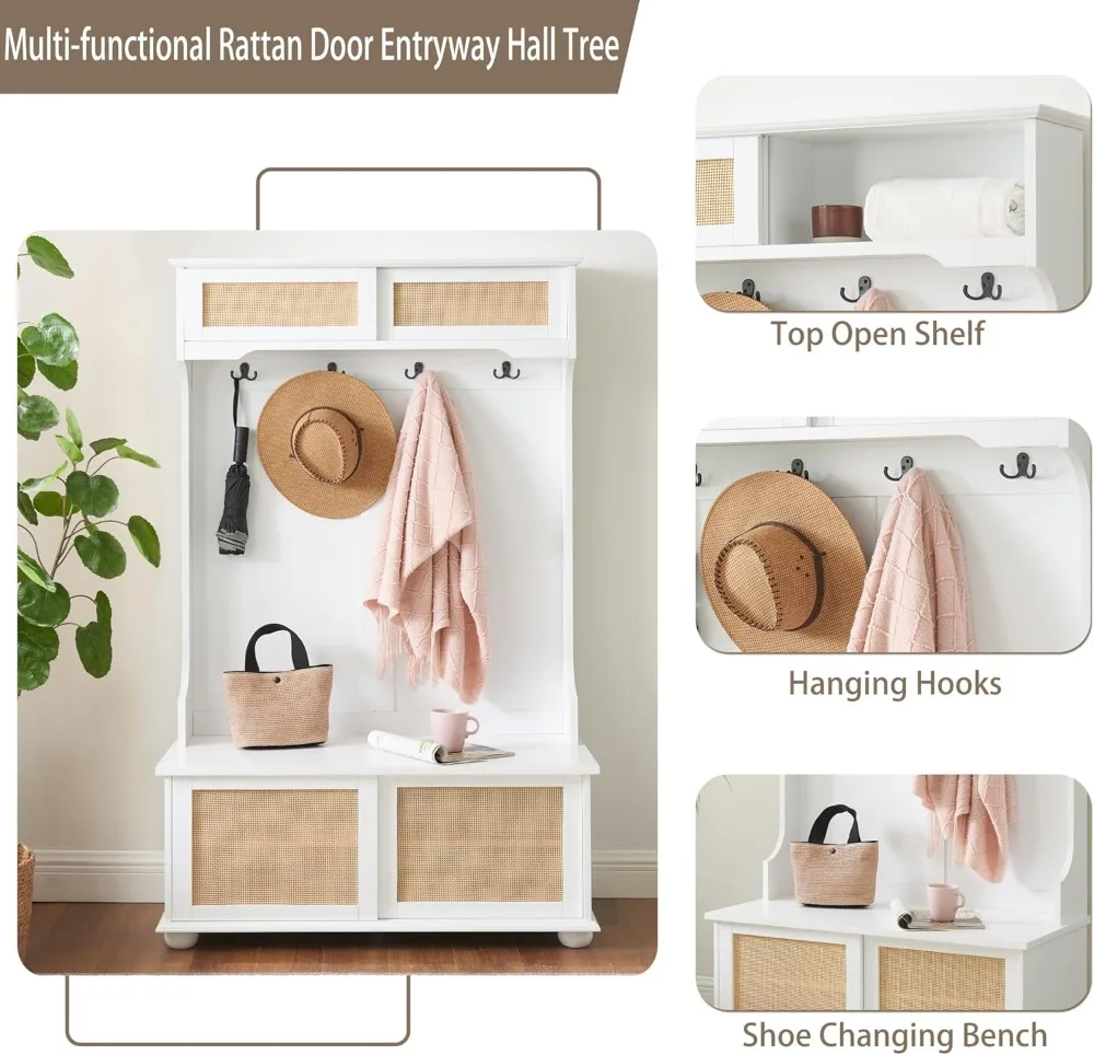 مقعد مدخل ساحلي مقاس 40 بوصة مع مساحة تخزين كبيرة وأقدام من الخشب الصلب، قائم بذاته