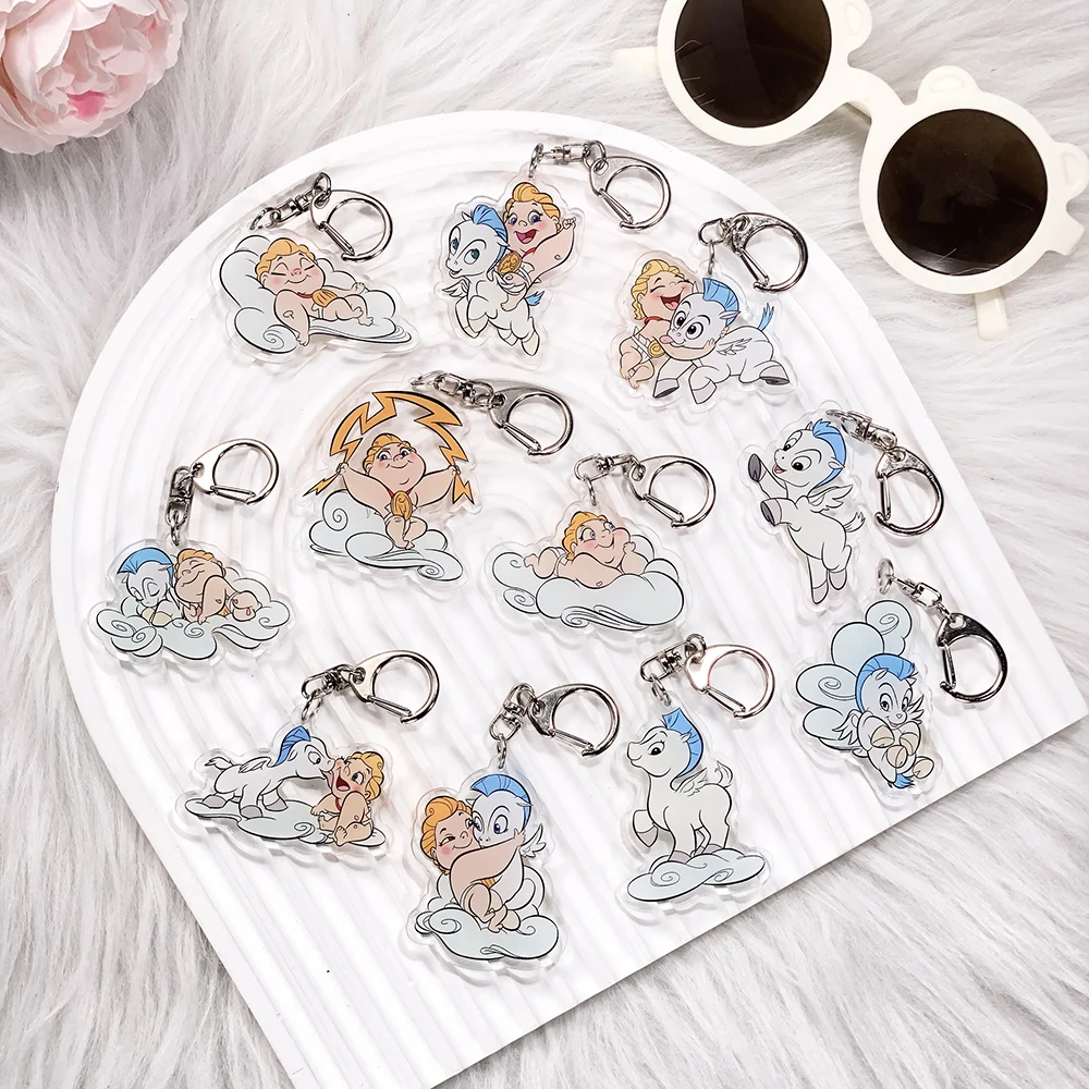 1/11 pçs disney hercules acrílico carro chaveiro saco dos desenhos animados encantos acessórios engraçado bonito mochila pingente chave titular amigo presentes
