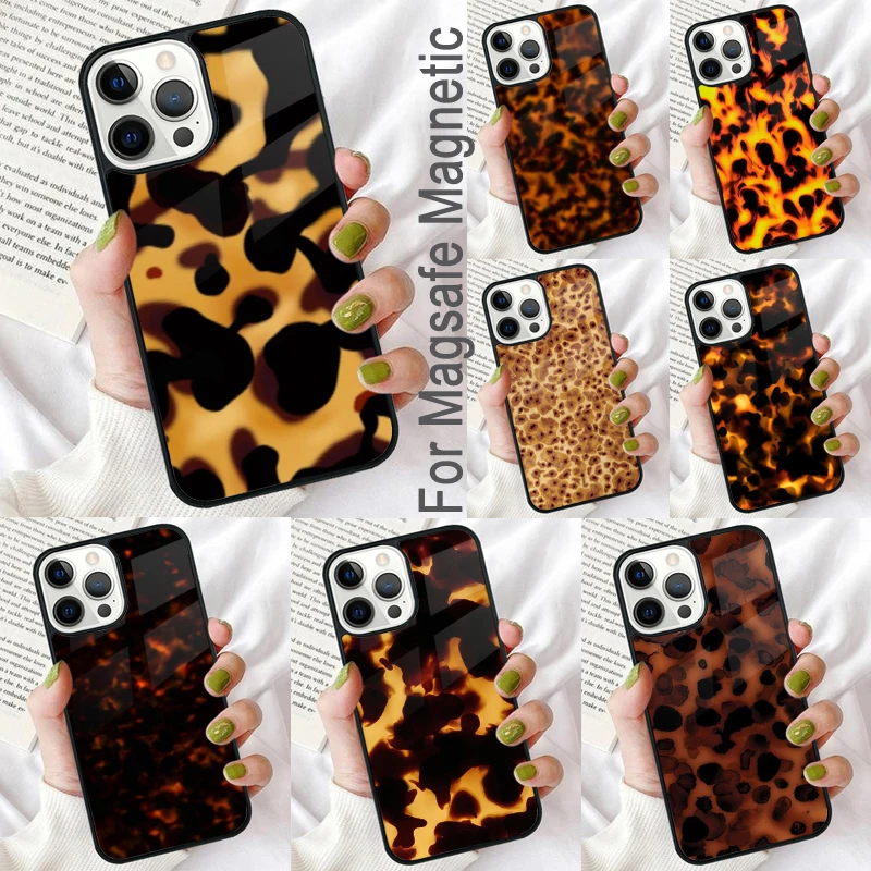 Tortoiseshell Tortoise Shell Magnetic Soft Phone Case for iPhone 16 Promax 15 Pro 13 14 Plus 11 12 Mini MagSafe Coque