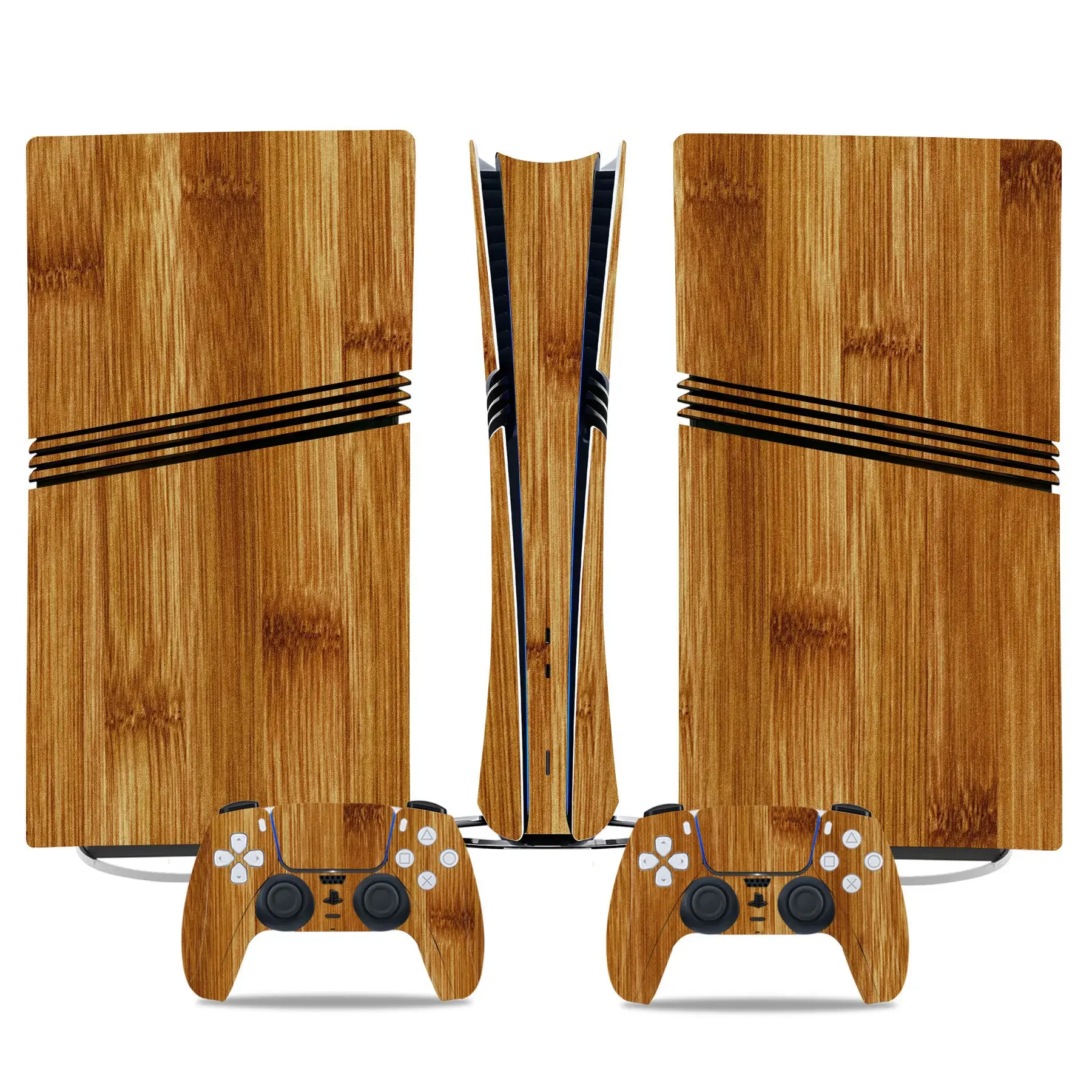 For PS5 Pro Console Skin Wood Grain Theme PVC Waterproof Heat-Resistant Scratch-Proof Vinyl Sticker Easy to Apply Bubble-Free