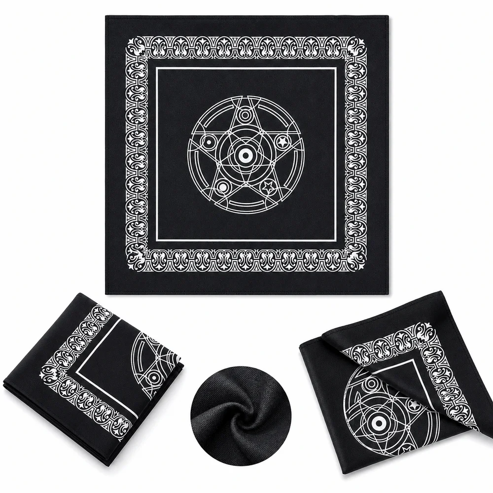 New Pentagram Tarot Card Mat Altar Setup Black White Board Game Mat Decorative Tablecloth Tarot Reading