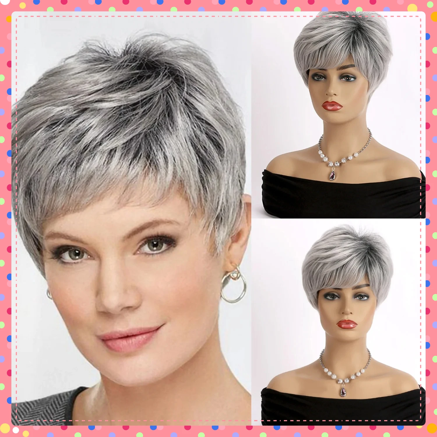 Synthetic Grey Pixie Wig Short Layered Hair for Women Lightweight Natural Look Costume Party Cosplay Daily Wear Anime Inspired
