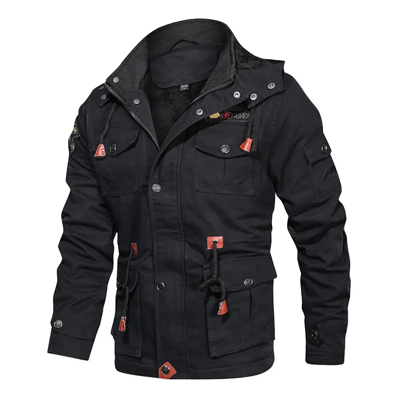 MaiDangDi-Chaqueta de algodón lavable para hombre, chaqueta gruesa de longitud media con capucha, desmontable, de terciopelo, para otoño e invierno, 2024