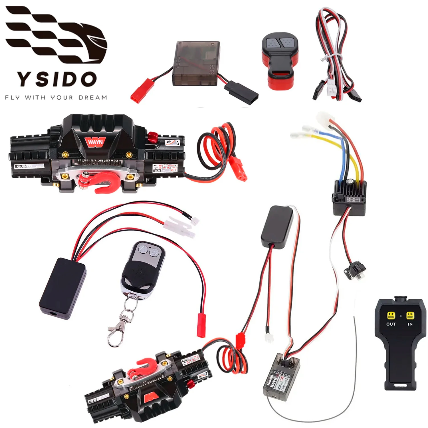 

YSIDO RC Металлическая автоматическая лебедка с двойным двигателем и имитацией RC TX и RX Combo для 1/10 RC гусеничного автомобиля Axial SCX10 TRX4 D110 Tamiya CC01