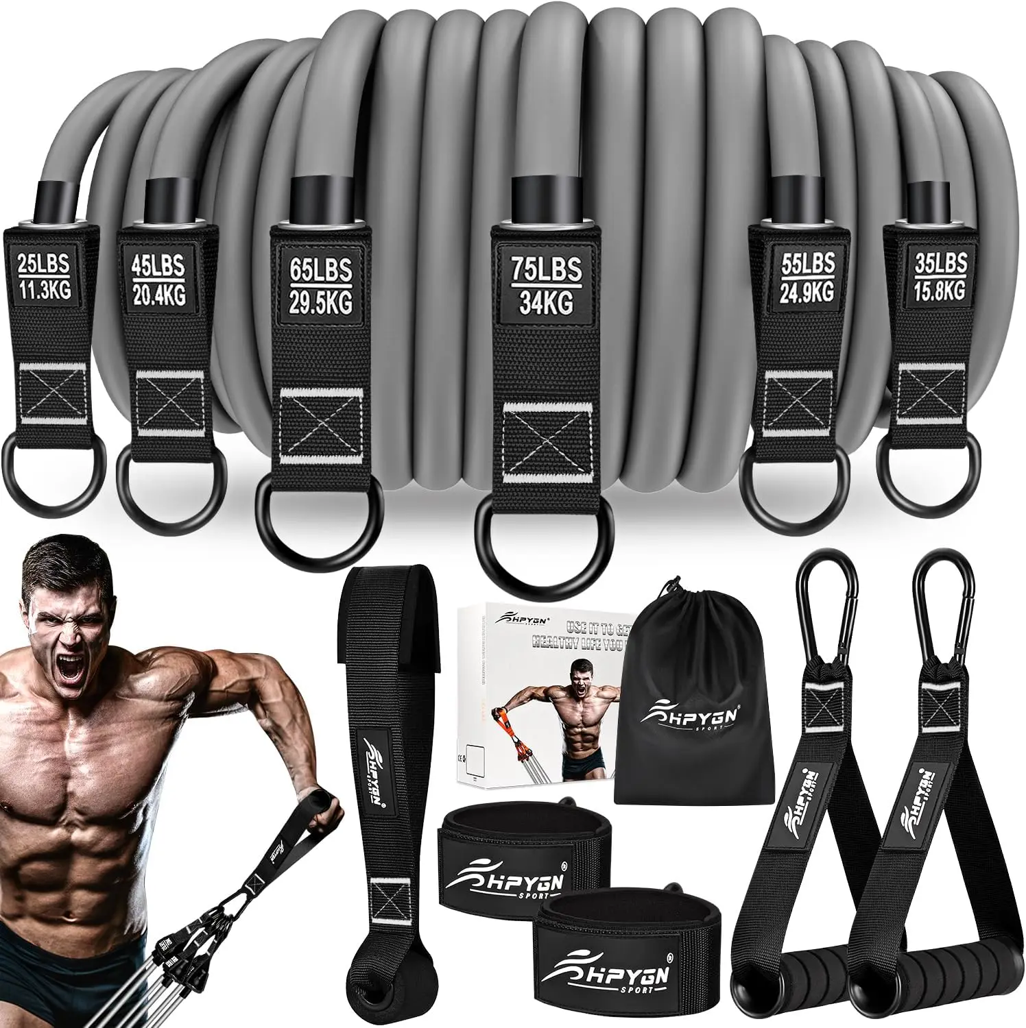 

300LBS Heavy Resistance Bands Set with Handles for Home Gym, Muscle Training, Yoga and Fitness Workouts