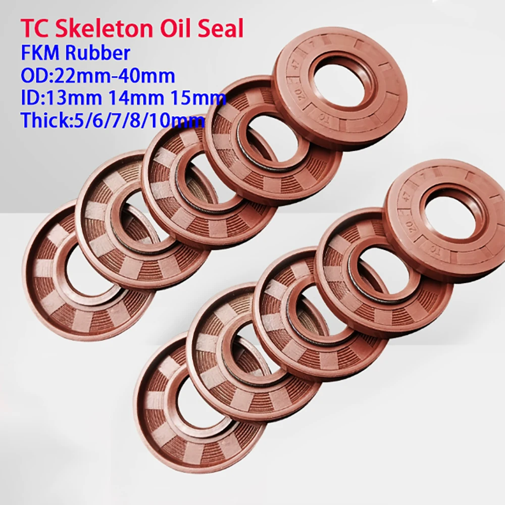 TC Skeleton Oil Seal Brown FKM Rubber Oil Seal High-Temperature Wear-Resistant Sealing Ring ID 13-15mm OD 22-40mm Thick 5mm-10mm