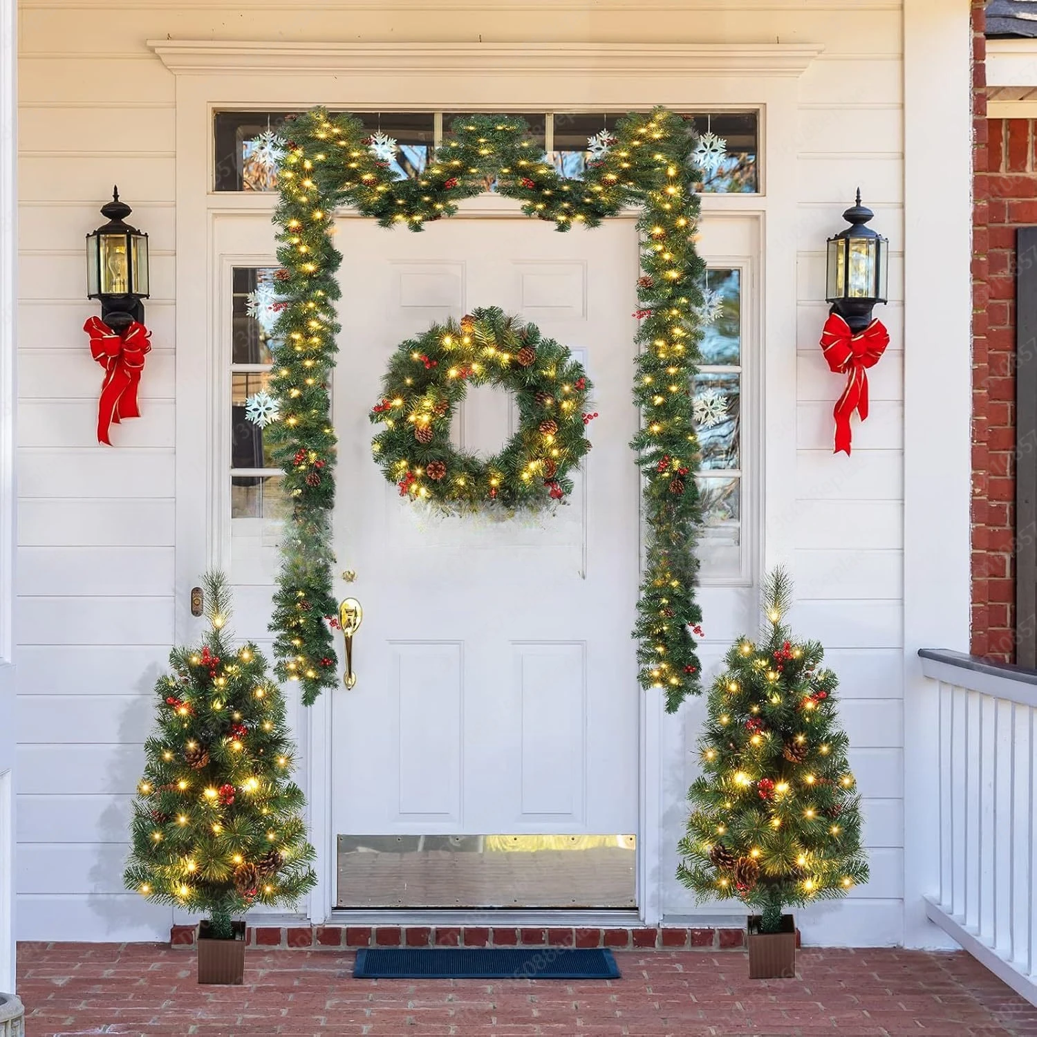 Hot-selling Christmas tree set, wreath door hanging pendant plus lamp vine tree set, four-piece set of Christmas decorations