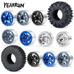 YEAHRUN 4Pcs 1.3 inch Aluminum Alloy Beadlock Wheel Rims Rubber Tires for Axial SCX24 1/24 TRX-4M 1/18 RC Car Upgrade Parts