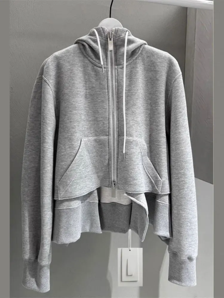 Cárdigan con Capucha y Cremallera para Mujer FOG SACAI Primavera 2025, Color Puro, con Bolsillos, Diseño Casual con Paneles, ...