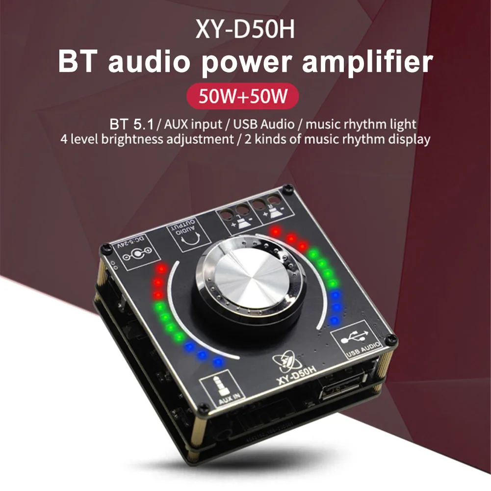 XY-D50H DC5-24V/5A Audio Power Amplifier Module 50W*2 Speaker Power Amplifier Board with Colorful Running Lights APP Control