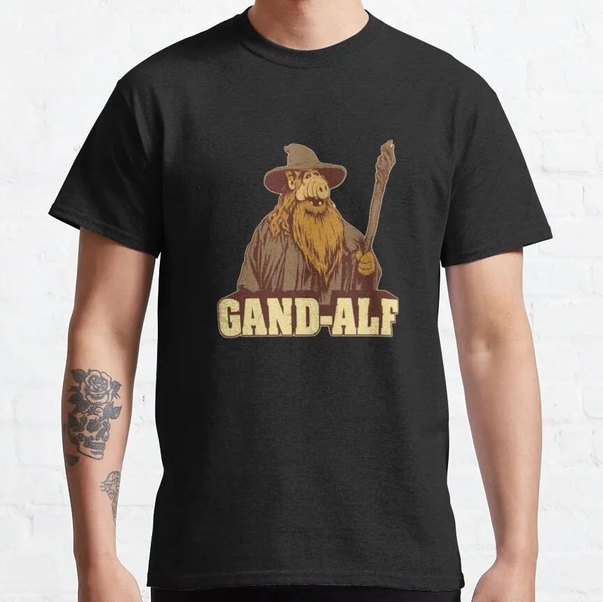 

Alf and gandalf 80s Cartoon ALF graphic t shirts 90s Retro Style Alien Character TV Show Unisex t shirt Adult all size S-6XL