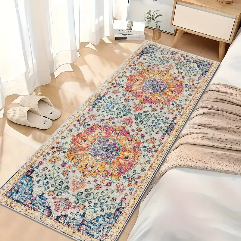 VIKAMA Vintage Bohemian Teppich, schmutzabweisende und leicht zu reinigende Küchenmatte, Innenbereichsdekorationsmatte, Heimdekoration