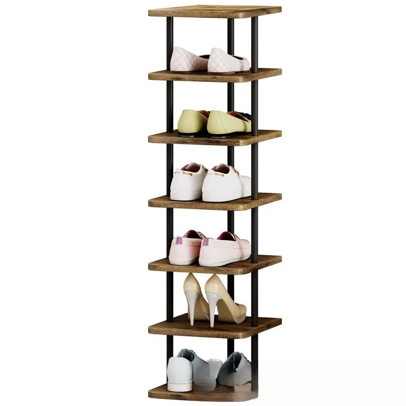 

Wrought iron 7-layer vertical storage rack Metal ultra-thin shoe cabinet shelf Modern free standing shoe tower shoe