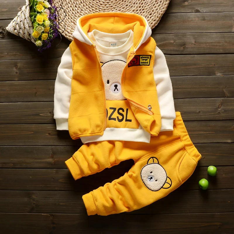 New Clothing Sets Baby Boys Girls Winter Plus Velvet Thick Flannel Fleece Homewear 3Pcs Children Warm Cartoon Sleepwear Suit