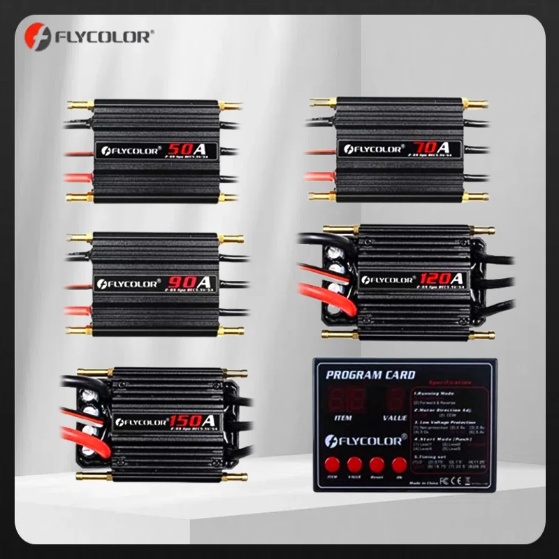 

Original Flycolor Brushless 50A 70A 90A 120A 150A ESC Speed Controller Progaming Card 2-6S Lipo BEC 5.5V/5A for RC Boat