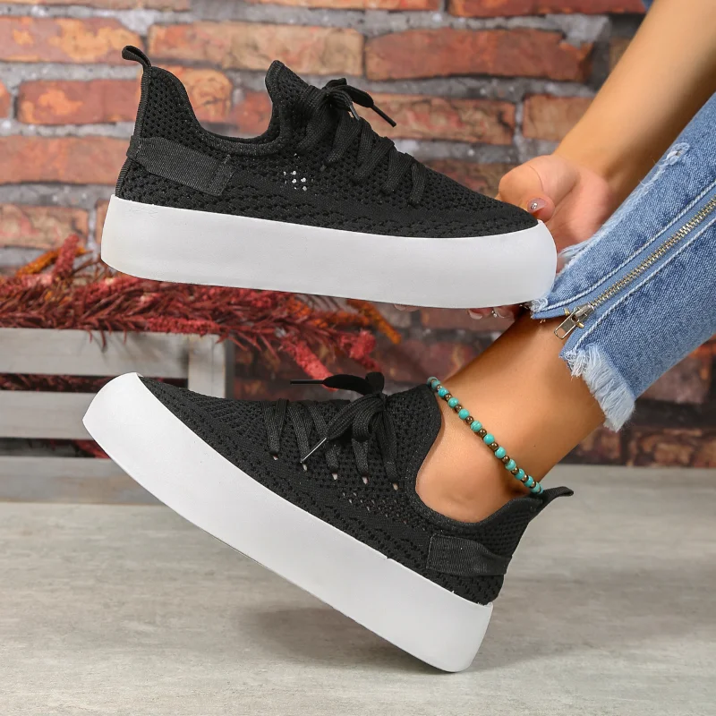 2023 New Platform Shoes for Women Autumn Breathable Mesh Lace Up Women's Sneakers Outdoor Light Ladies Casual Walking Shoes