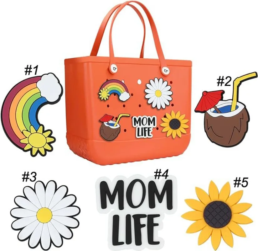 Mom Life Charms for Bogg Bag Beach Tote Bag PVC Cute Accessories for Bogg Bag/Simply Southern All Size DIY Decoration Charms