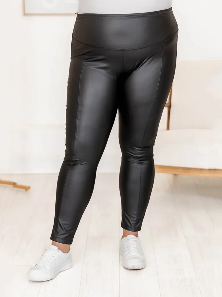 

Vintage Plus Size Women Matte Leather Trousers 7XL Custom Ladies High Waist Stretch Bodycon Black PU Pencil Pants 6XL Clubwear