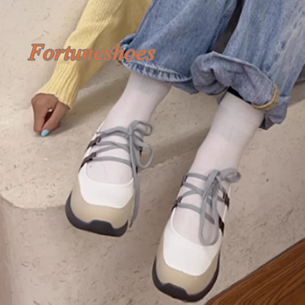 Round Toe Shallow Patchwork Flat Sole White Cross Tied Hollow Sports Shoes Fashion Casual 2025 New Arrivals Summer/spring Shoes