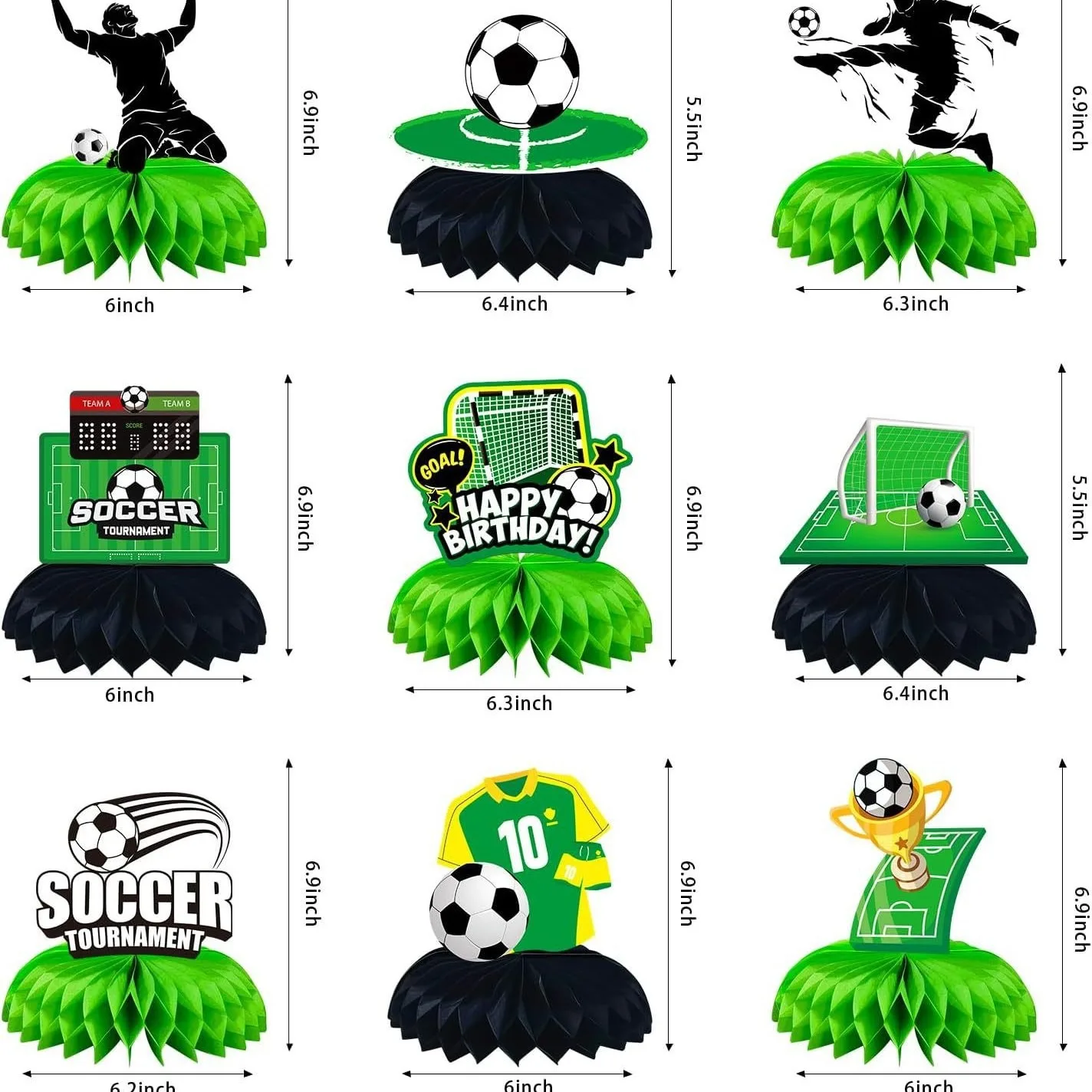 9-teiliges Fußball-Waben-Tischdekor, 3D-Fußball-Themen-Tischdekoration für Fußball-Geburtstags- und Sportpartys – Detail 5