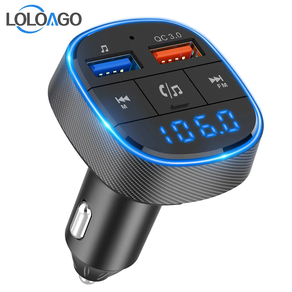 

LOLOAGO FM Transmitter Voice Assistant QC3.0 Fast Charging Dual USB Charger Handsfree Bluetooth-compatible Car Kit FM Modulator