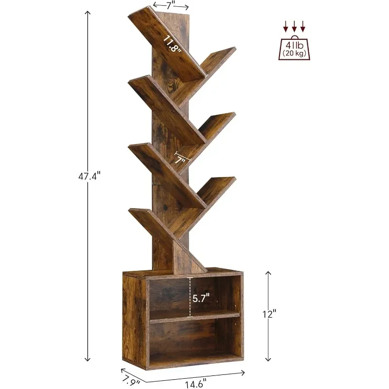 6 Tier Tree Bookshelf, Small Bookcase with Storage Cabinet, Modern Tall Narrow Bookshelves Organizer, Floor Standing Book Shelf