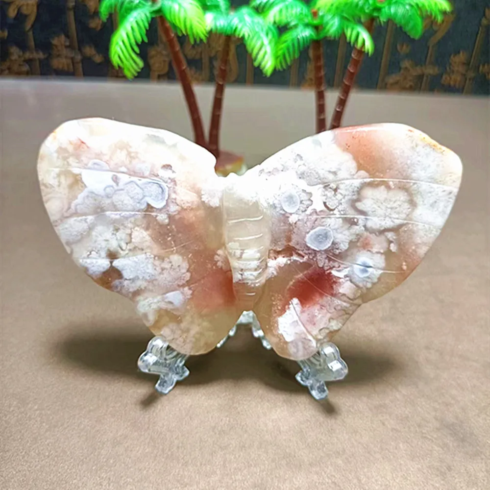 

Natural Energy Cherry Blossom and Agate Sculpture, Pink and Purple Sculpture, Polished Reiki, Home Decoration