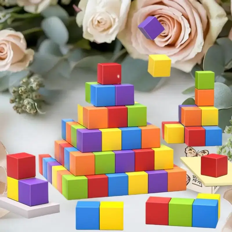 Learning Colors is Fun with 30/50/100pcs Baby Shaped Wooden Blocks, Colorful Cubes Stacking Toy for Kids