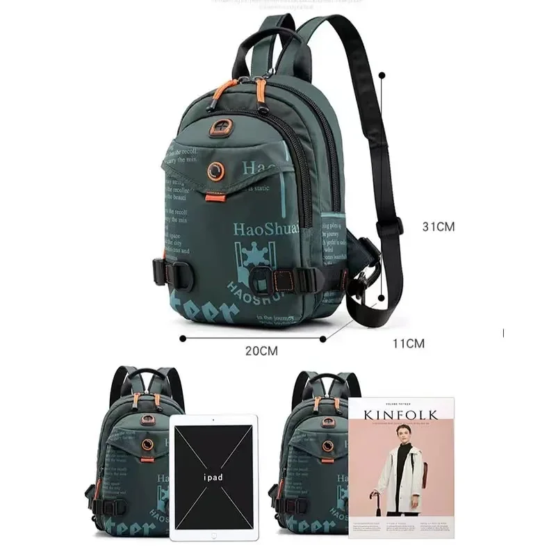 Bolso cruzado de nailon con agujero para auriculares para hombre, Mini mochila de alta calidad, bolso de hombro para escalada de viaje, Mochila pequeña para el pecho