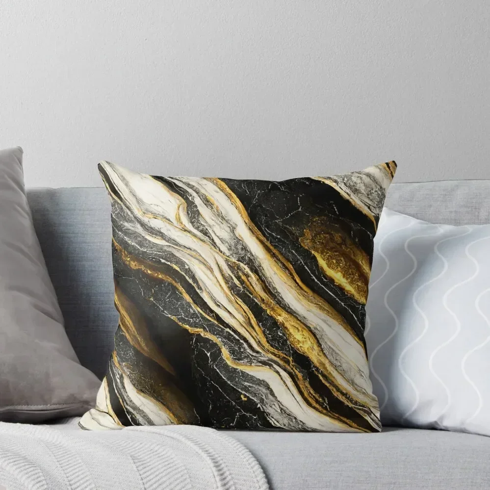 Stunning Liquid Black And Gold Luxury Paint Marble Texture Throw Pillow Cushion Cover Decorative pillow case pillow