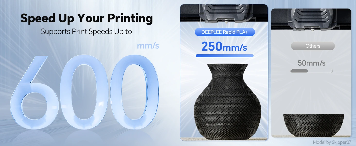 DEEPLEE Rapid PLA Plus Filament 1,75 mm Schwarz 2 kg, PLA+ 3D-Drucker-Filament für Hochgeschwindigkeitsdruck mit 600 mm/s, 2 kg Spule (2,2 lbs) – Detail 2