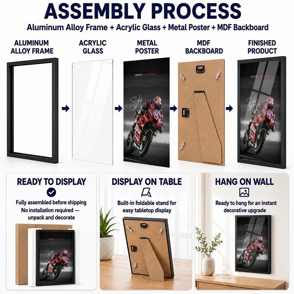 Andrea Dovizioso MotoGP Framed Aluminum Metal Poster Customized Photo Bold Rider Style Wall Art For Garage Ideal Birthday Gift