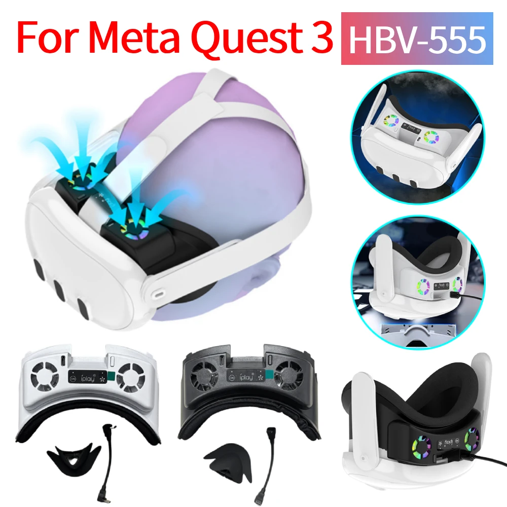 غطاء وجه مروحة التبريد مع RGB لـ Meta Quest 3 VR واجهة الوجه المبرد قناع رائع قابل لإعادة الشحن مع وسادة أنف مضادة للتسرب