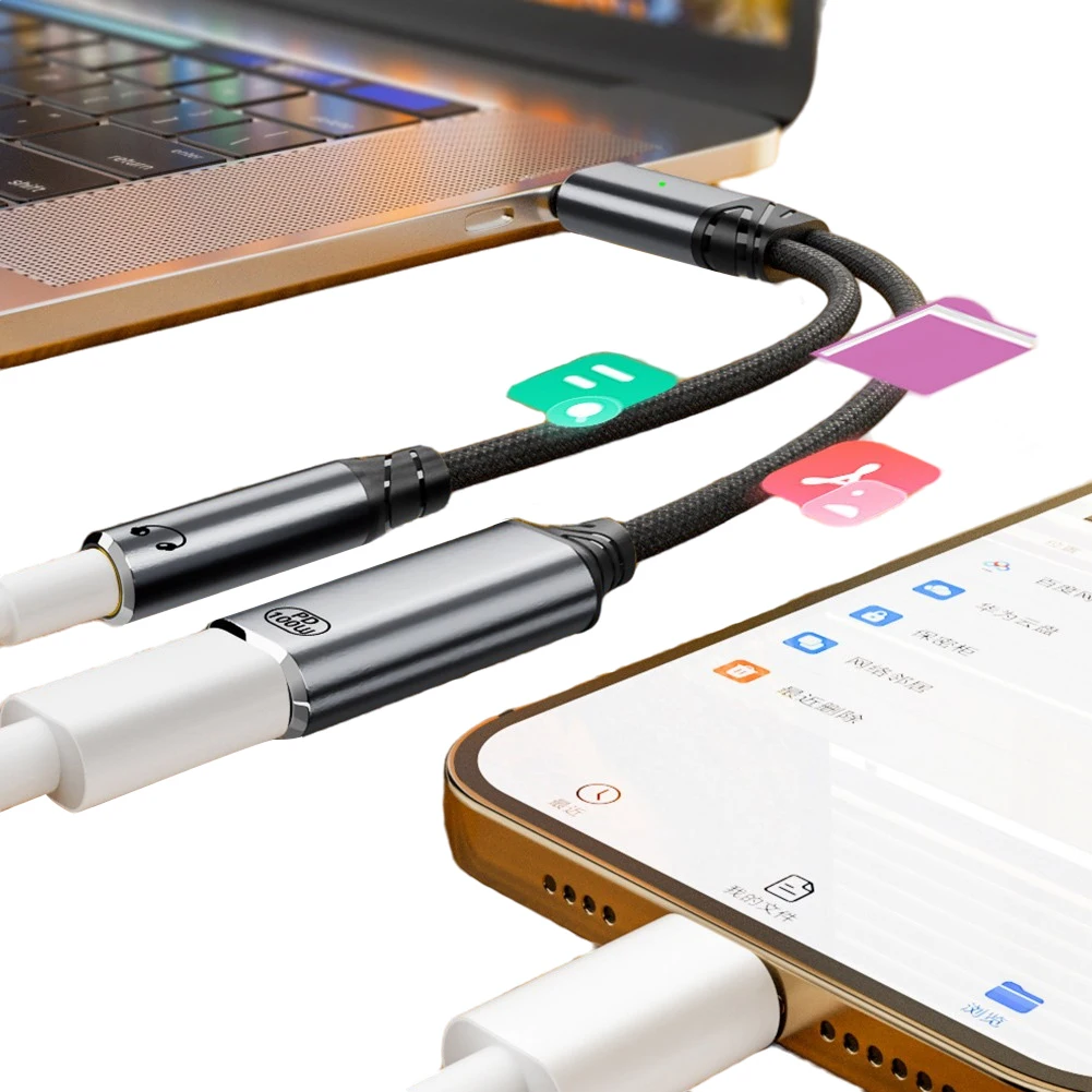 

2 в 1 адаптер USB C к 3,5 мм для наушников и зарядного устройства с кабелем PD 100 Вт типа C к Aux для быстрой зарядки для iPhone 16 15