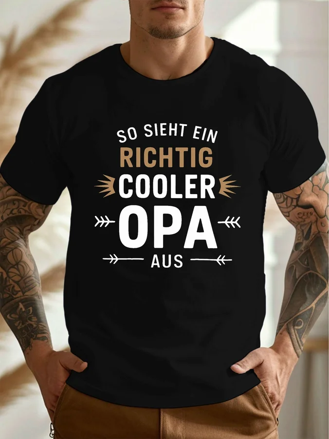 Opa Bold Print, Men's Round Crew Neck Short Sleeve Tee, Casual T-ShirtCasual Comfy Lightweight Top for Summer