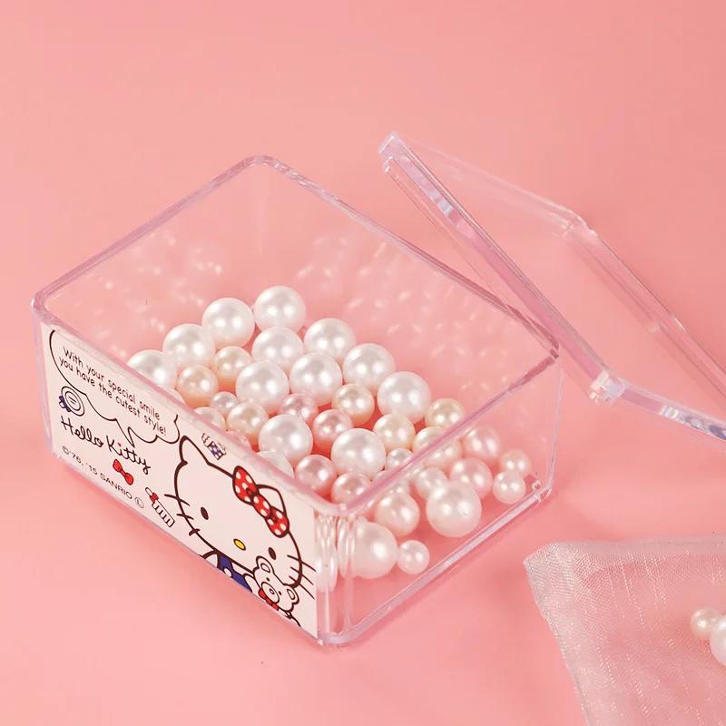 Kawaii Sanrio My Melody Hello Kitty Little Twin Stars Cartoon Transparent Storage Box Dustproof with Cover Jewelry Box Girl Gift