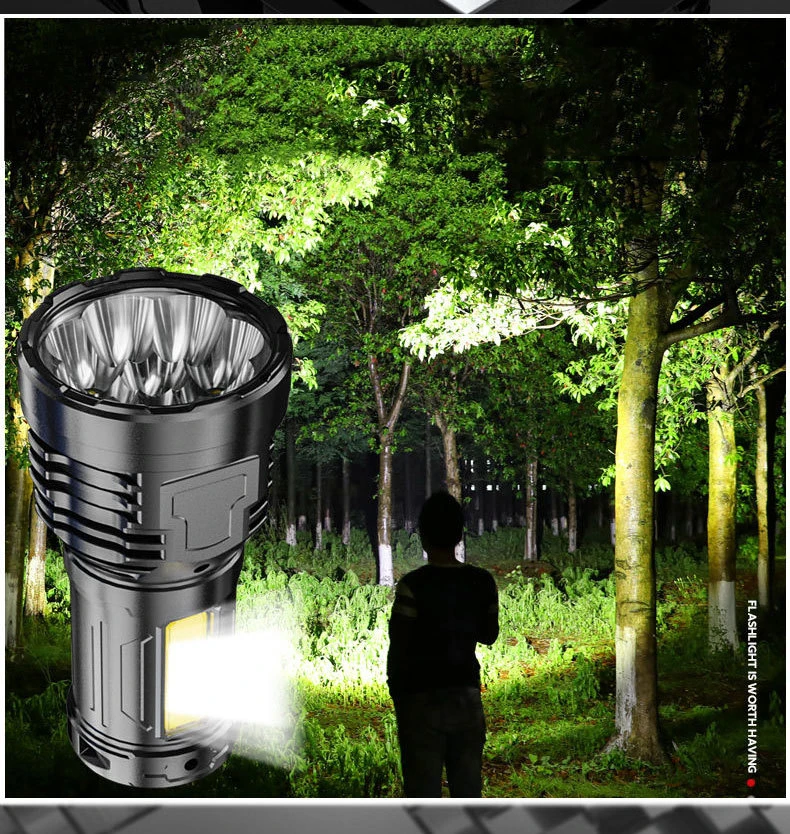 Powerful LED Flashlights Outdoor Waterproof Torch 8 Core LED Flashlamp with Side Light USB Rechargeable Lantern Built-in Battery