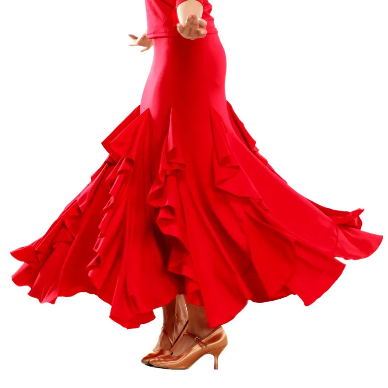 Senhoras moderno vestido de dança dança de salão saia de balanço valsa saia flamenco padrão nacional saia de dança