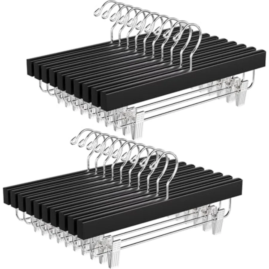Perchas de Madera para Pantalones con Clips Ajustables 360° ° Ganchos Giratorios Ahorradores de Espacio para Faldas con Clips Antioxidantes para Pantalones y Jeans Talla S