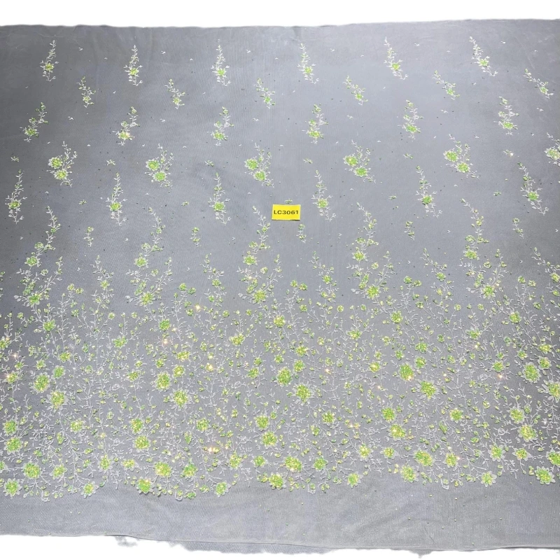 

10 ярдов зеленой ткани для свадебных платьев с узором и сетчатым кружевом, 150 см, тюль с золотым напылением для свадебных торжеств