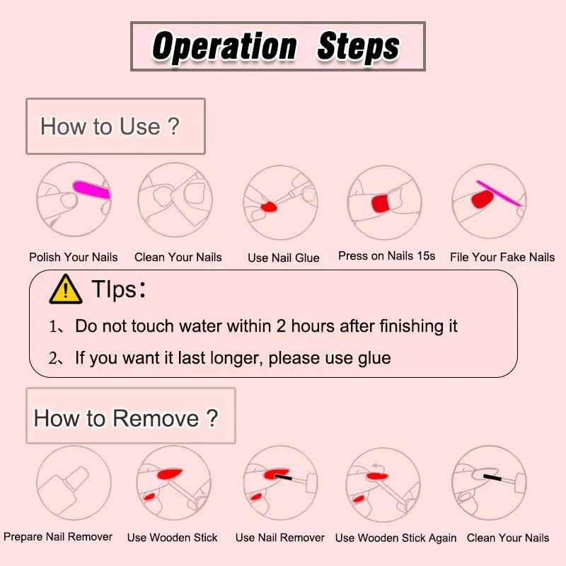 Simpatico fiocco dolce Stampa sulle unghie Set di unghie finte Unghie artistiche artificiali Manicure per dita per donne e ragazze