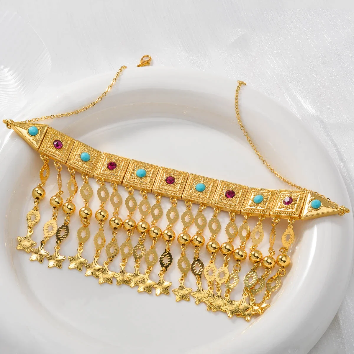 Dubai Jewelry Sets Tassels Necklaces Classic Chain Star Charms Cuban Romantic Links Birthday Gift for Women Gold Color  Pendant