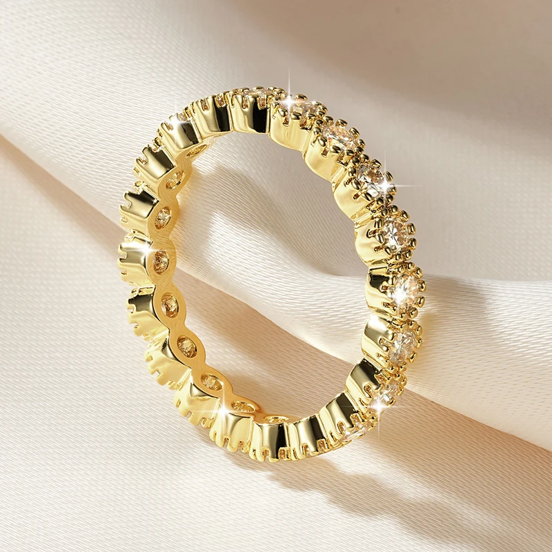 

Anziw 14k Gold Filled Full Eternity Ring 2.5mm Round Cut D Moissanite GRA Certified Wedding Engagement Stackable Bands for Women
